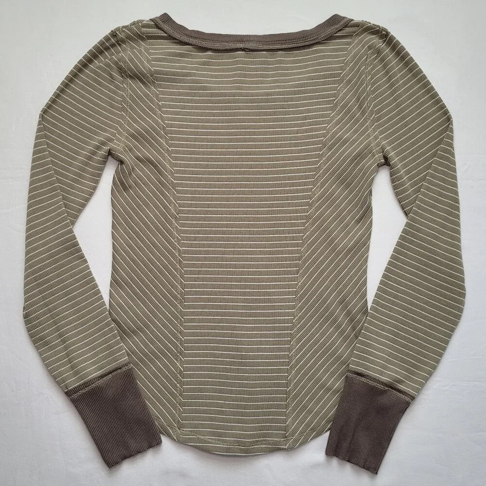 Hem & Thread Striped Ribbed Knit Top Raw Seam Long Sleeve Small Boho Gorpcore - Picture 2 of 9